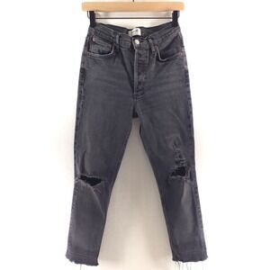 Agolde Womens Jeans Nico High Rise‎ Skinny 25 Black Distressed Raw Hem